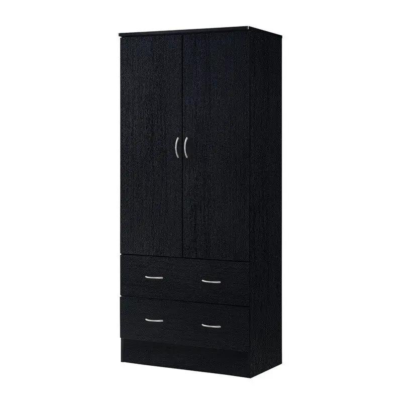 Black 2 Door Wardrobe Armoire with 2 Drawers and Hanging Rod Storage by HomePacific