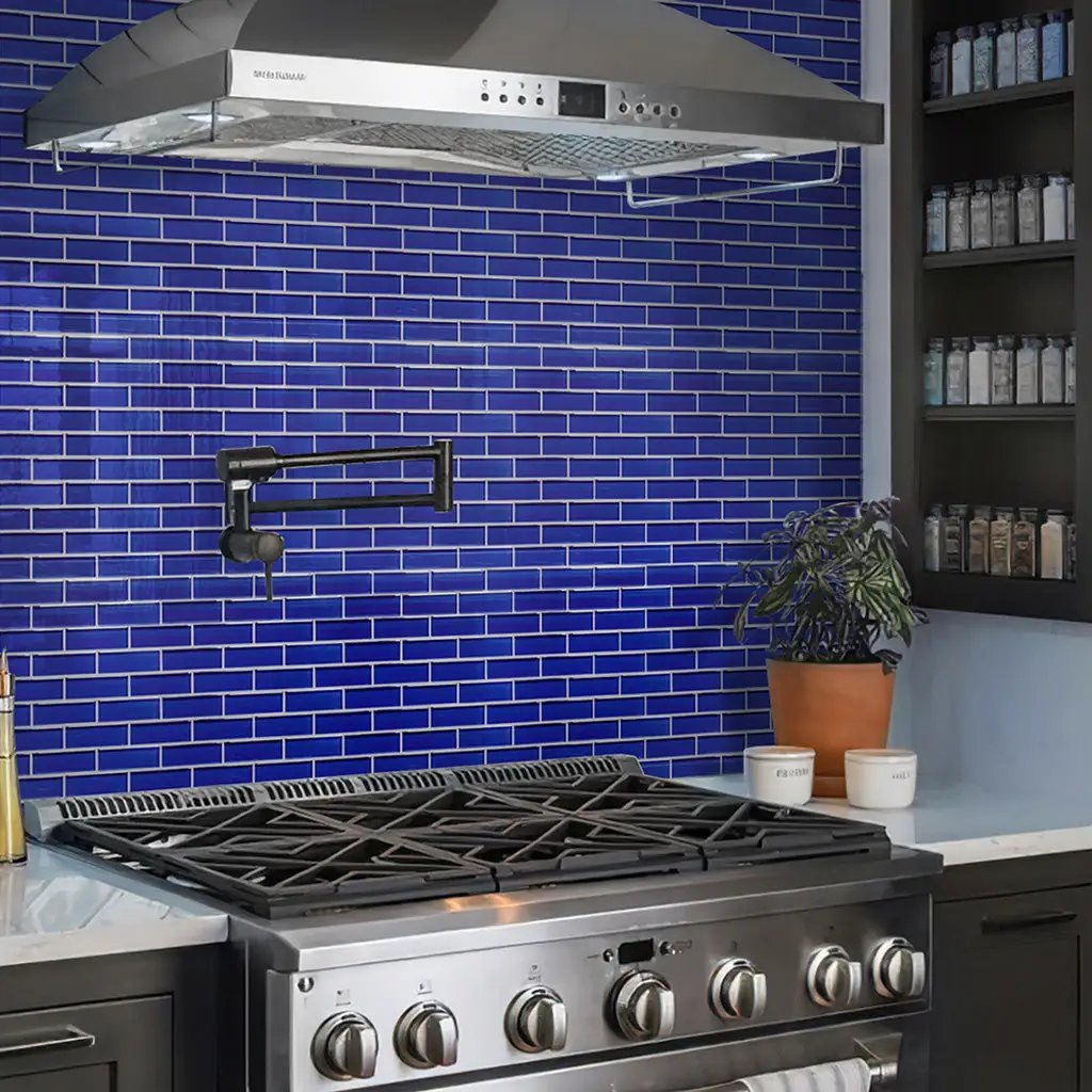 Cobalt Blue 12x12 Glossy Brick Glass Mosaic Tile (5 pack, 4.92 sq ft/case) by Apollo Tile