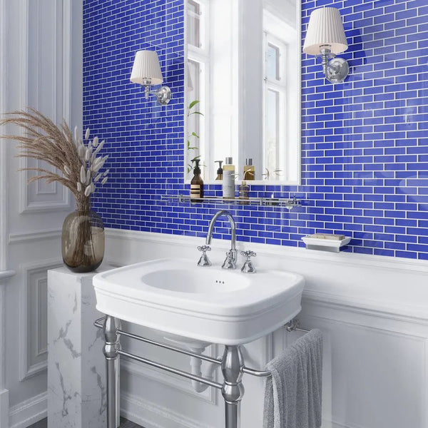 Cobalt Blue 12x12 Glossy Brick Glass Mosaic Tile (5 pack, 4.92 sq ft/case), photo 2 of 9