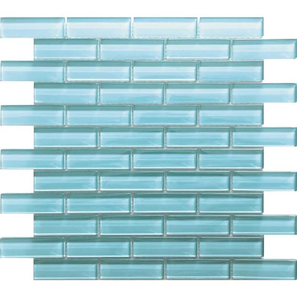 Sky Blue 12x12 Glossy Brick Glass Mosaic Tile (5 pack, 4.92 sq ft/case) by Apollo Tile