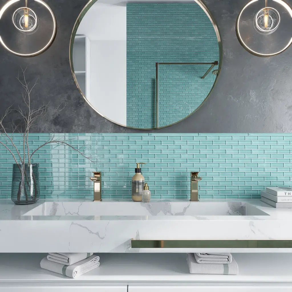 Sky Blue 12x12 Glossy Brick Glass Mosaic Tile (5 pack, 4.92 sq ft/case) by Apollo Tile
