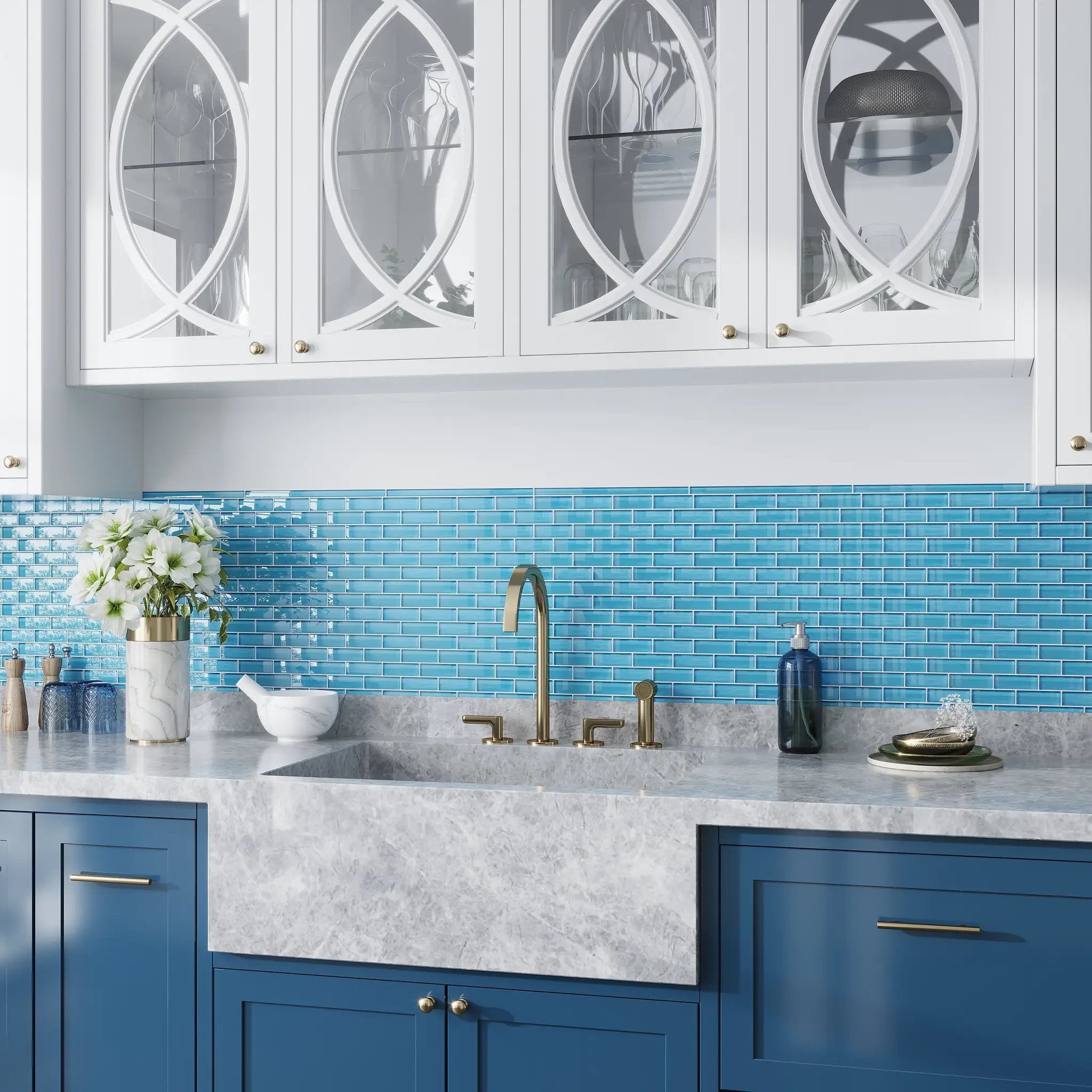 Sapphire Blue 0.5x12 Glossy Glass Pencil Tile Trim (10 pack, 0.5 sq ft/case) by Apollo Tile