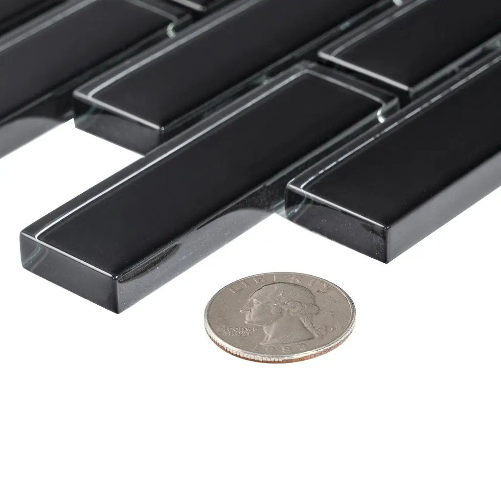 Black 12x12 Glossy Brick Glass Mosaic Tile (5 pack, 4.92 sq ft/case) by Apollo Tile