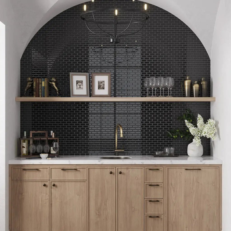 Black 12x12 Glossy Brick Glass Mosaic Tile (5 pack, 4.92 sq ft/case) by Apollo Tile