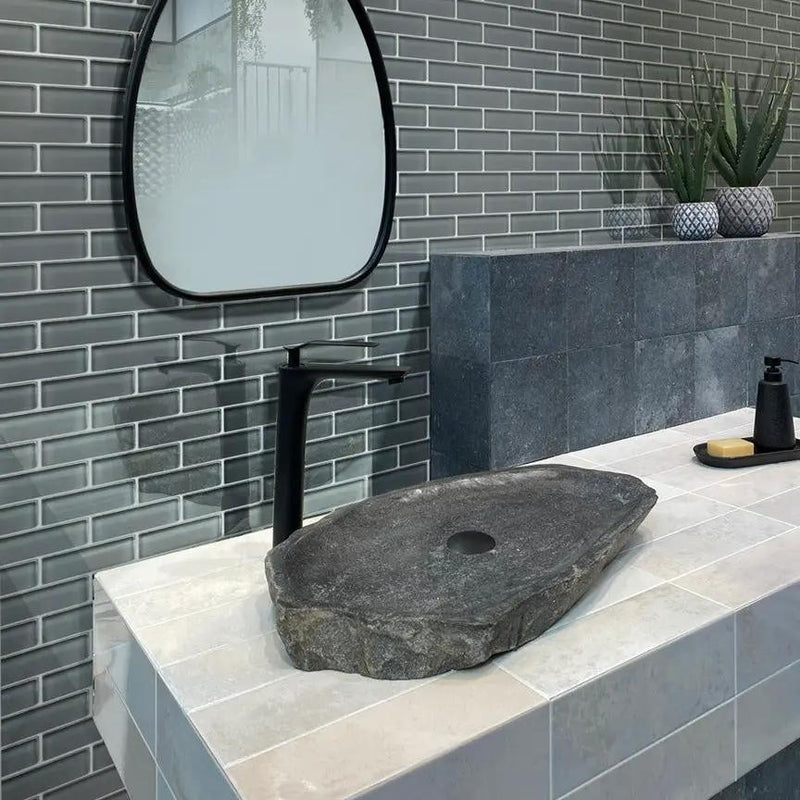 Coin Gray 12x12 Glossy Brick Glass Mosaic Tile (5 pack, 4.92 sq ft/case) by Apollo Tile