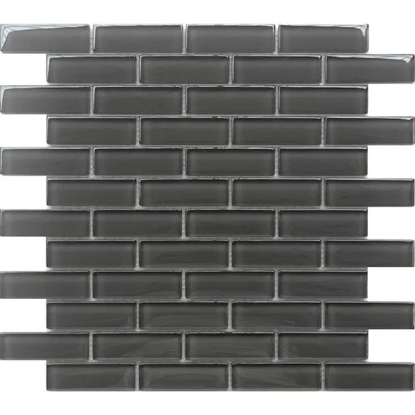 Ash Gray 12x12 Glossy Glass Brick Look Mosaic Tile (5 pack, 4.92 sq ft/case)