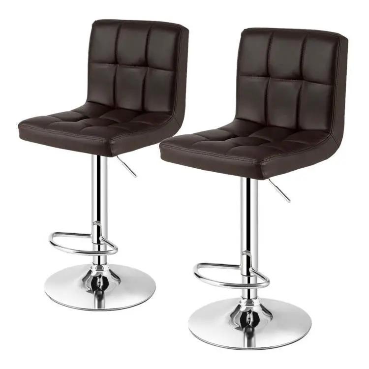 Set of 2 Modern Adjustable Height Barstools with Brown PU Leather Swivel Seat by HomePacific