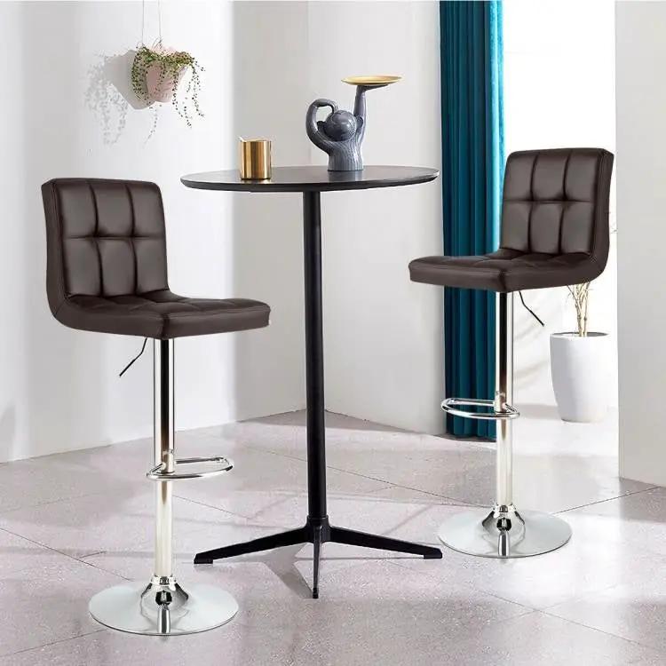 Set of 2 Modern Adjustable Height Barstools with Brown PU Leather Swivel Seat by HomePacific
