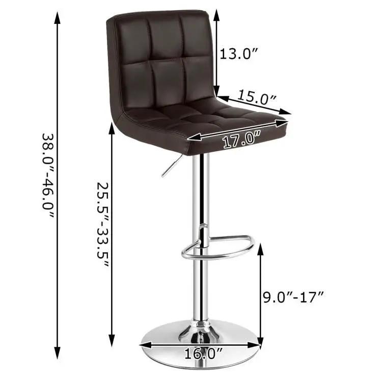 Set of 2 Modern Adjustable Height Barstools with Brown PU Leather Swivel Seat by HomePacific