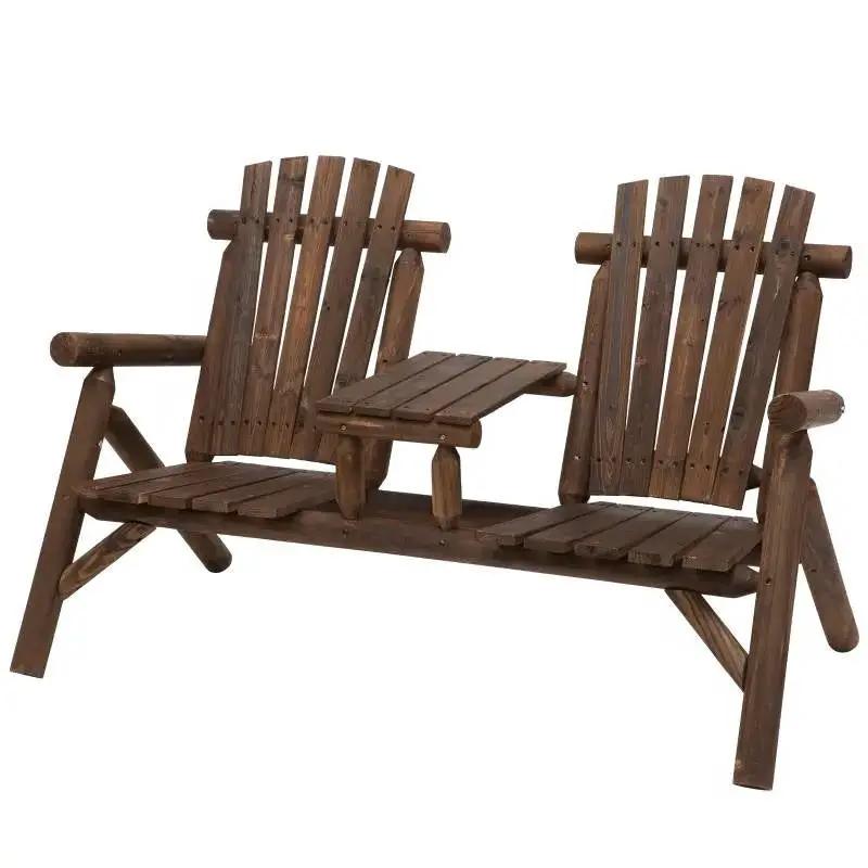 Adirondack Patio 2 Chair Lounger with Center Coffee Table Brown by HomePacific