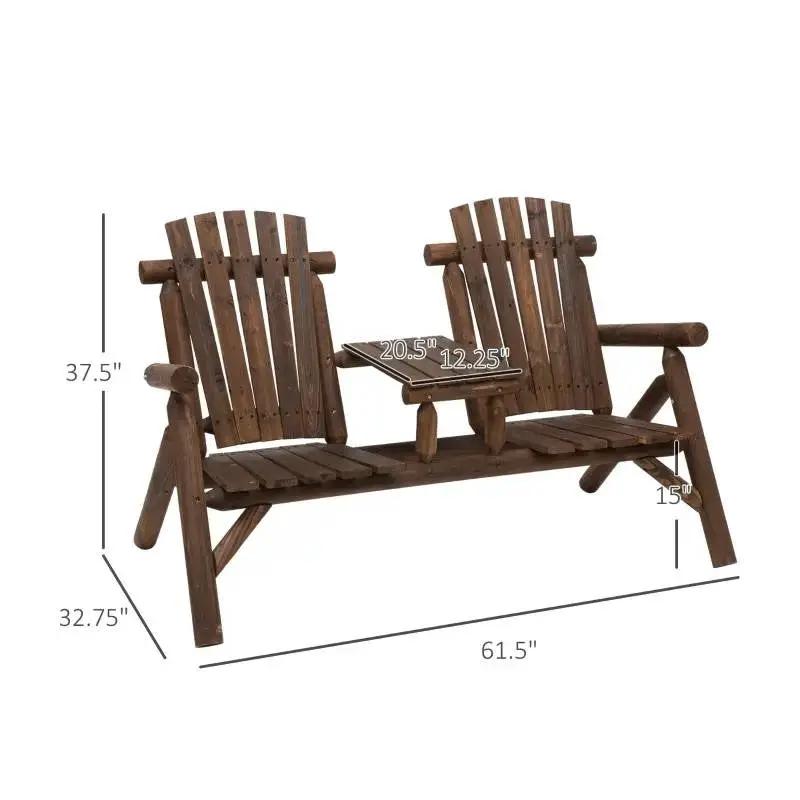 Adirondack Patio 2 Chair Lounger with Center Coffee Table Brown by HomePacific