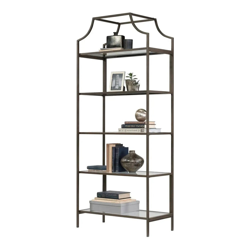 Elegant Bronze Metal Display Rack Etagere Bookcase with 5 Glass Storage Shelves by HomePacific