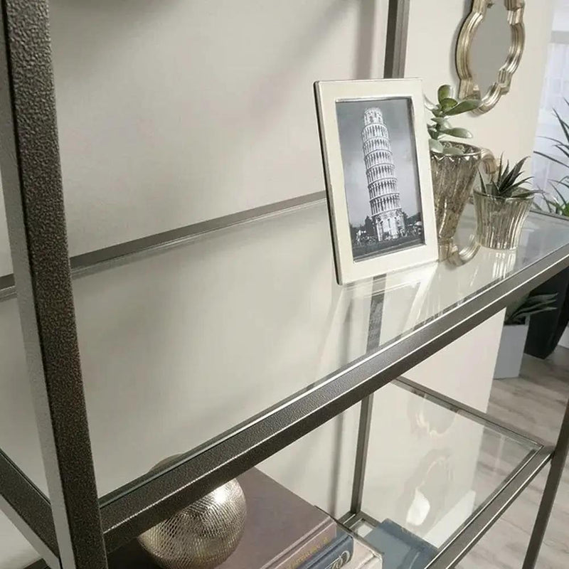 Elegant Bronze Metal Display Rack Etagere Bookcase with 5 Glass Storage Shelves by HomePacific