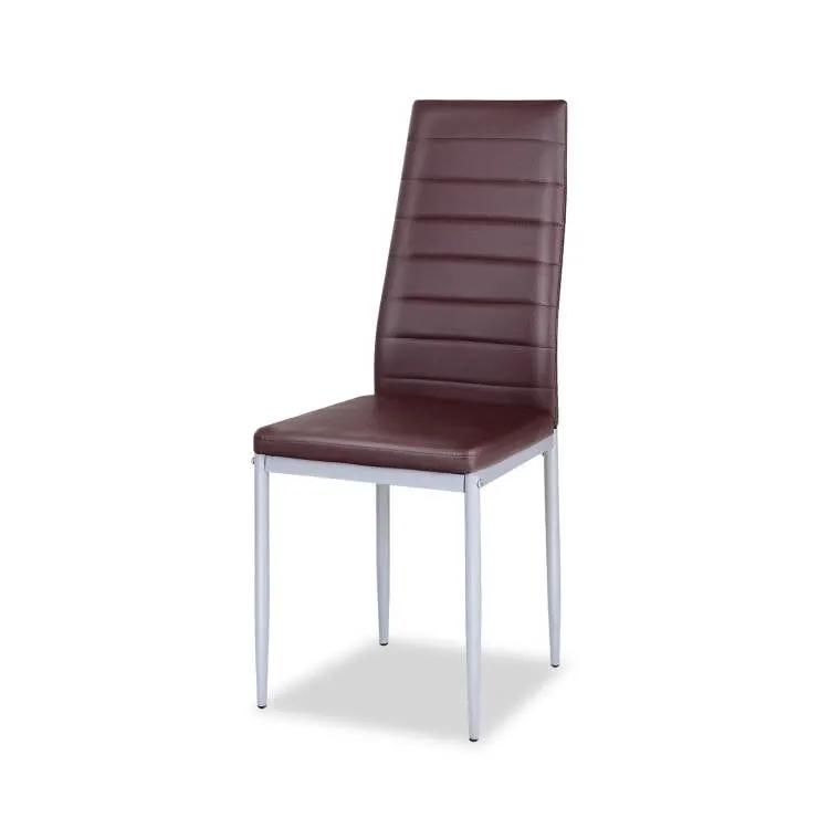 Set of 4 Modern High Back Brown PVC Leather Dining Chairs with Metal Legs by HomePacific