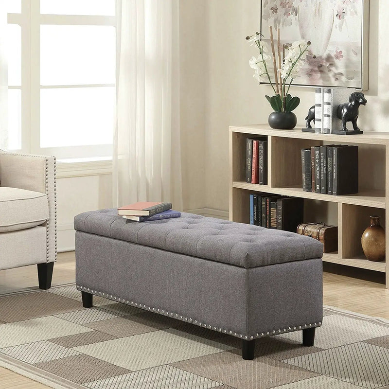 Grey Linen 48-inch Bedroom Storage Ottoman Bench Footrest by HomePacific