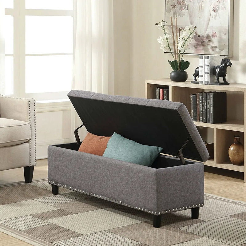 Grey Linen 48-inch Bedroom Storage Ottoman Bench Footrest by HomePacific