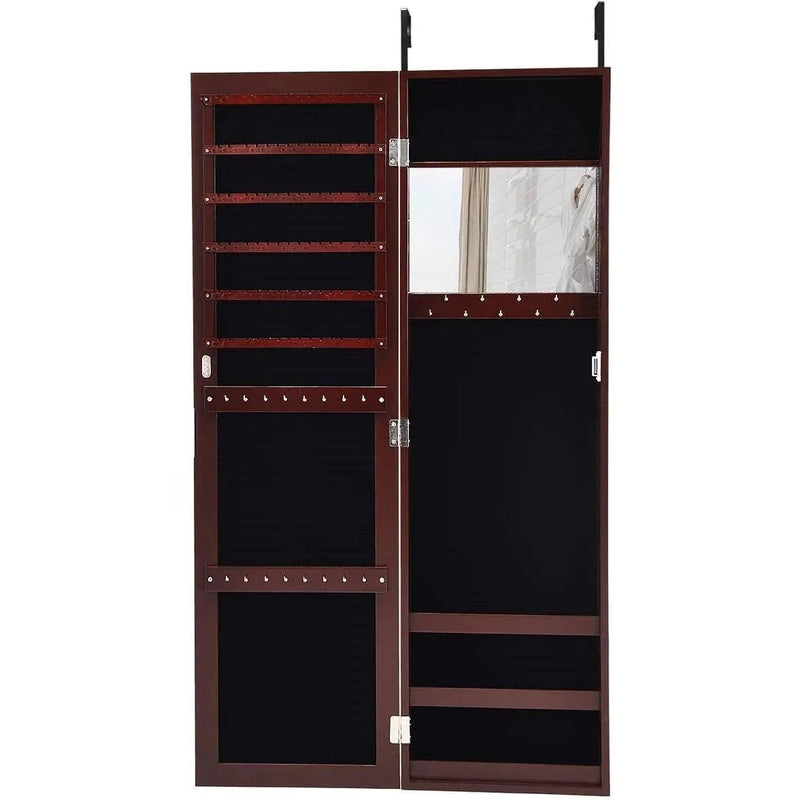 2-in-1 Dark Brown Wall or Door Mounted Jewelry Organizer Full Length Mirror by HomePacific