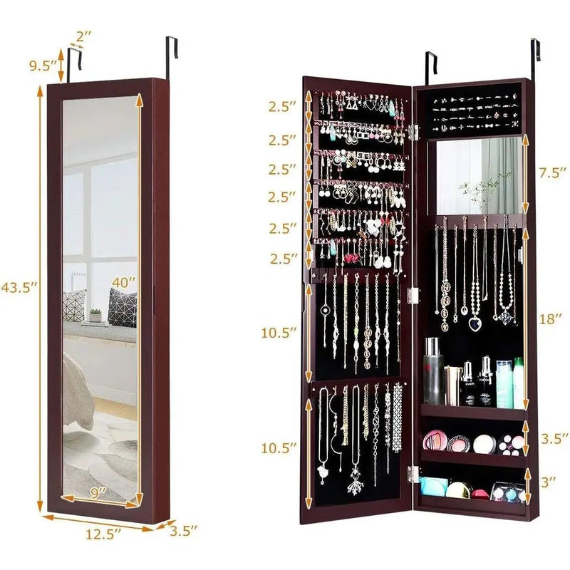 2-in-1 Dark Brown Wall or Door Mounted Jewelry Organizer Full Length Mirror by HomePacific
