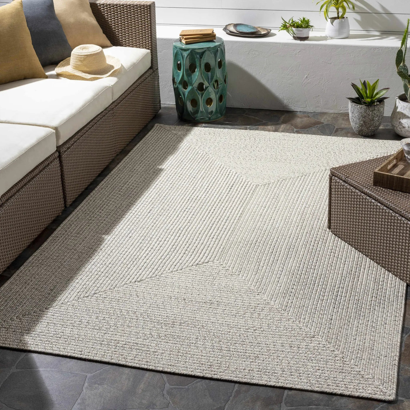 Beige Braided Faux Jute Outdoor Rug by Boutique Rugs