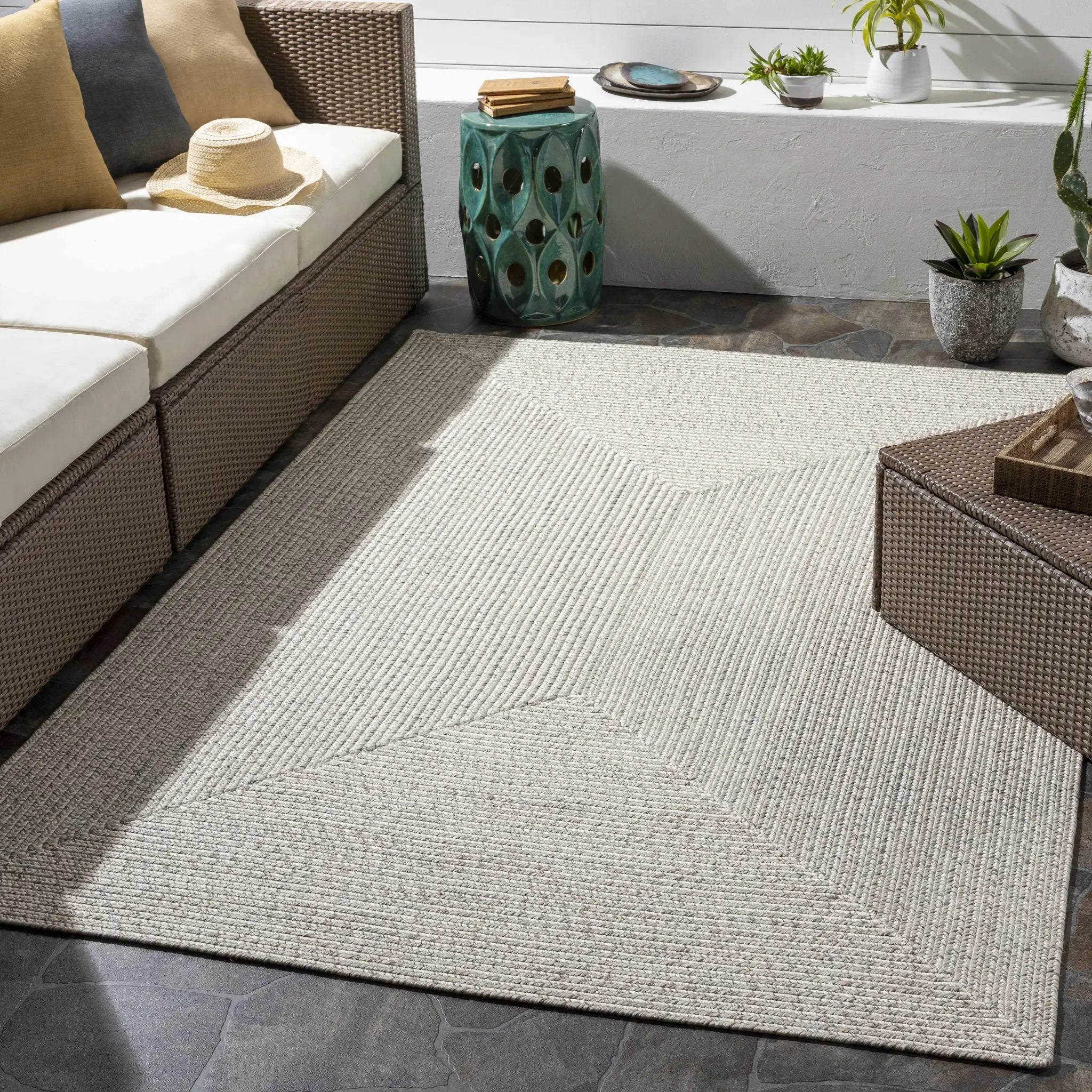 Beige Braided Faux Jute Outdoor Rug by Boutique Rugs