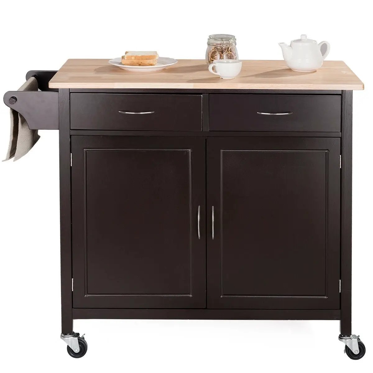 Brown Kitchen Island Storage Cart with Wood Top and Casters by HomePacific