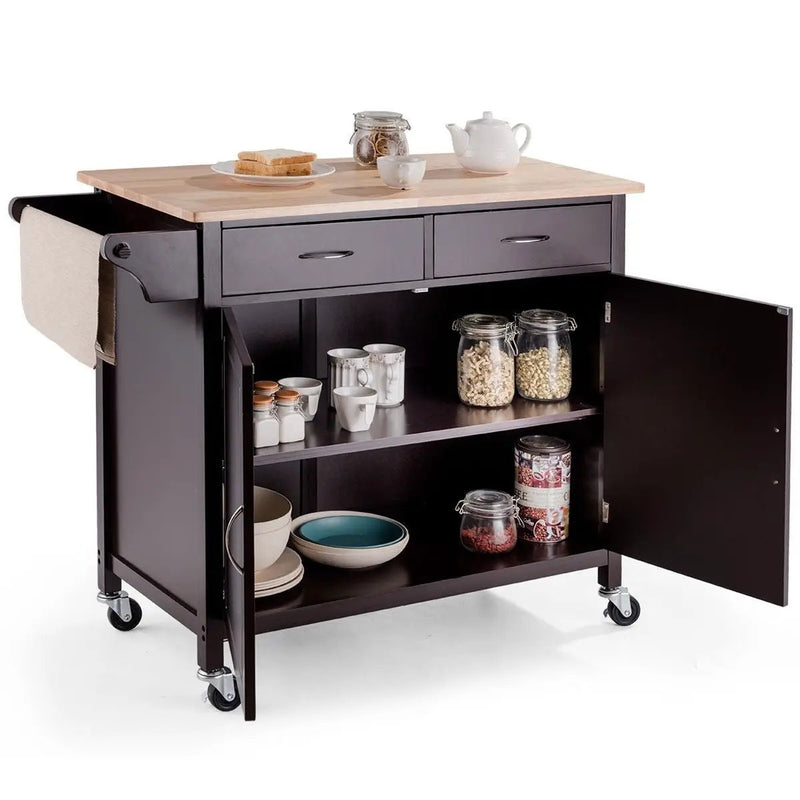 Brown Kitchen Island Storage Cart with Wood Top and Casters by HomePacific