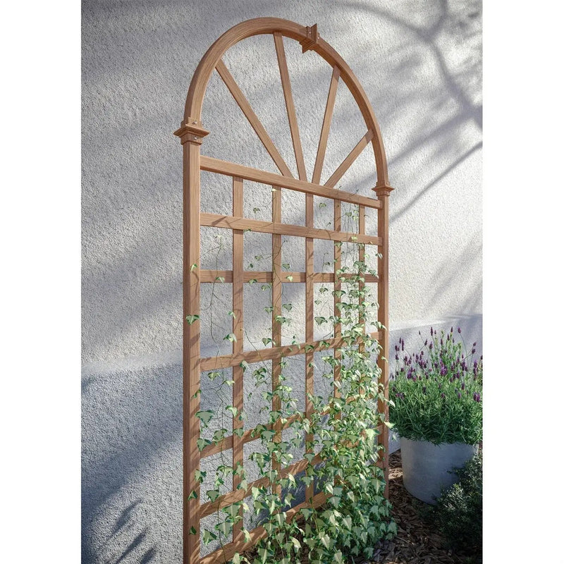 77-inch Outdoor Light Brown Vinyl Lattice Garden Trellis with Arched Top by HomePacific