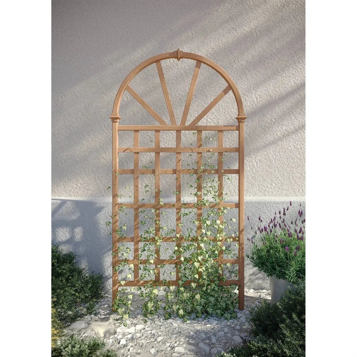 77-inch Outdoor Light Brown Vinyl Lattice Garden Trellis with Arched Top by HomePacific