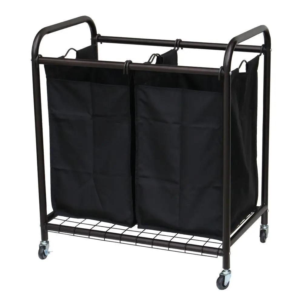Bronze Laundry Hamper Cart with 2 Black Sorter Bags by HomePacific