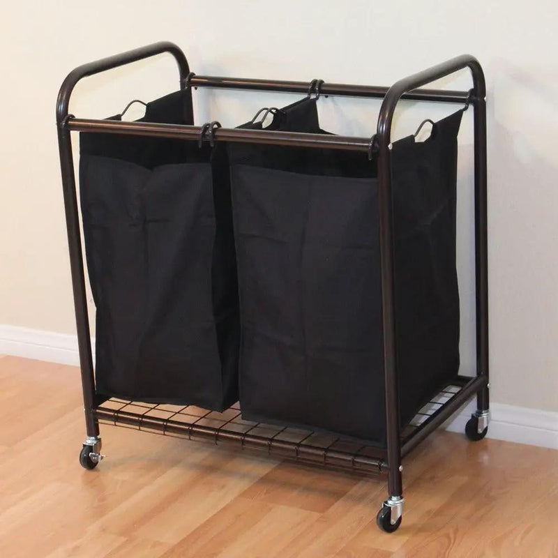 Bronze Laundry Hamper Cart with 2 Black Sorter Bags by HomePacific