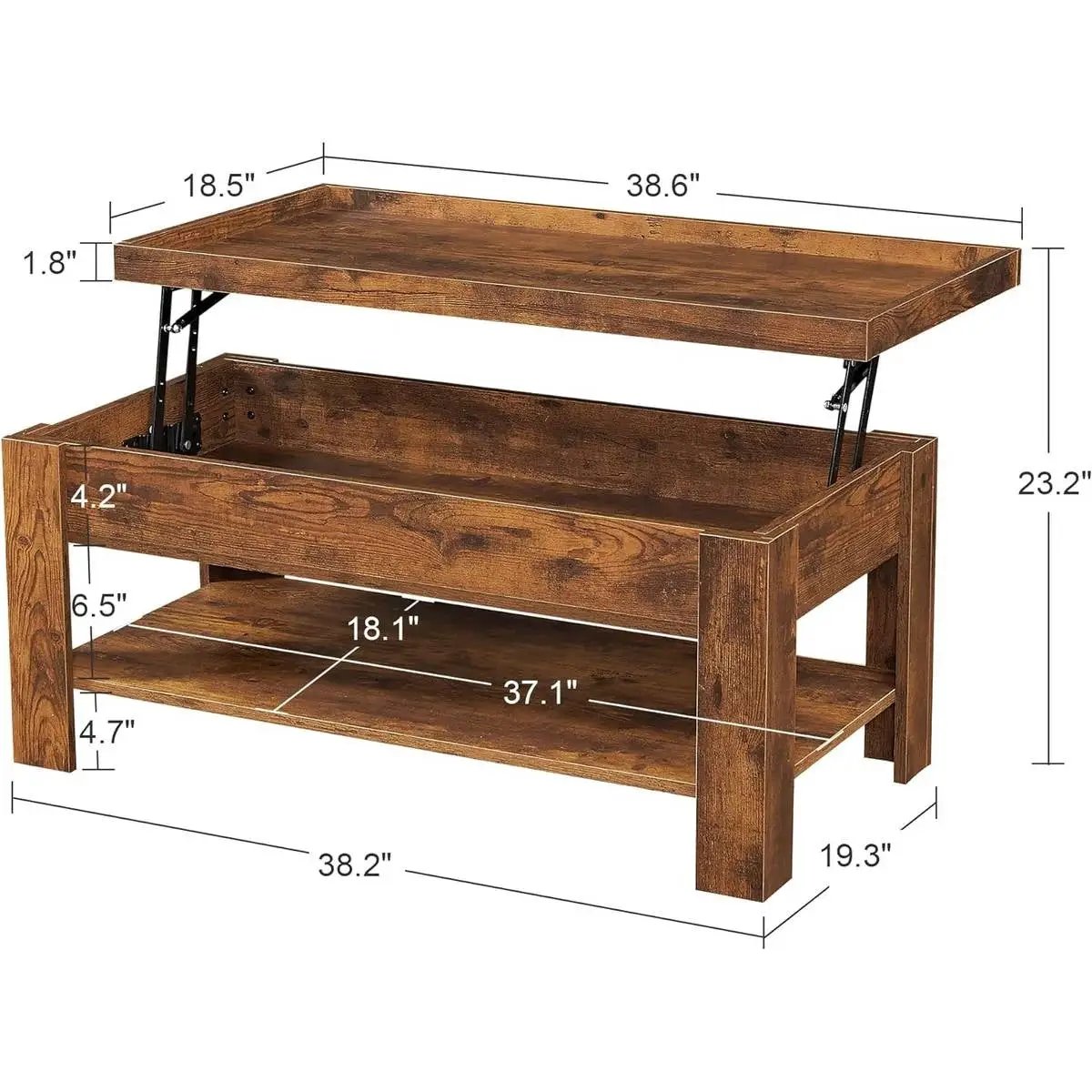 Modern Lift Top Coffee Table with Storage Shelf in Brown Wood Finish by HomePacific