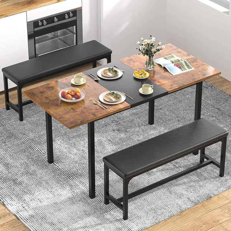 Modern 3-Piece Dining Set with Expandable Kitchen Table and 2 Backless Benches by HomePacific