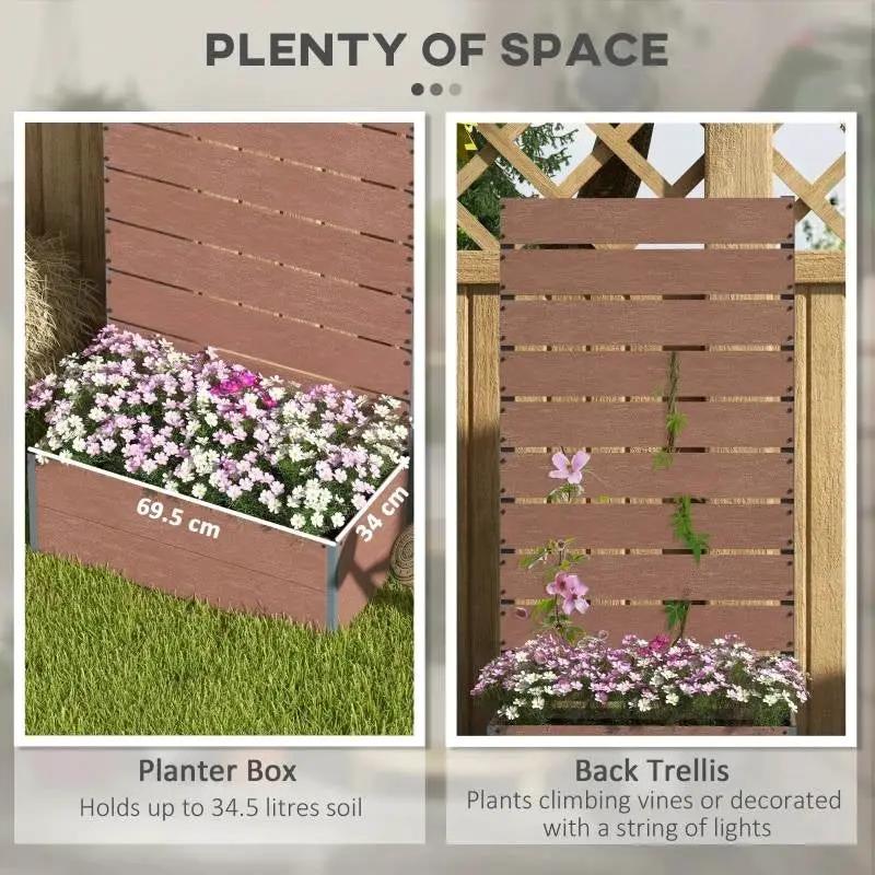 Raised Garden Bed Planter with Slatted Fence Trellis in Brown Wood Finish by HomePacific