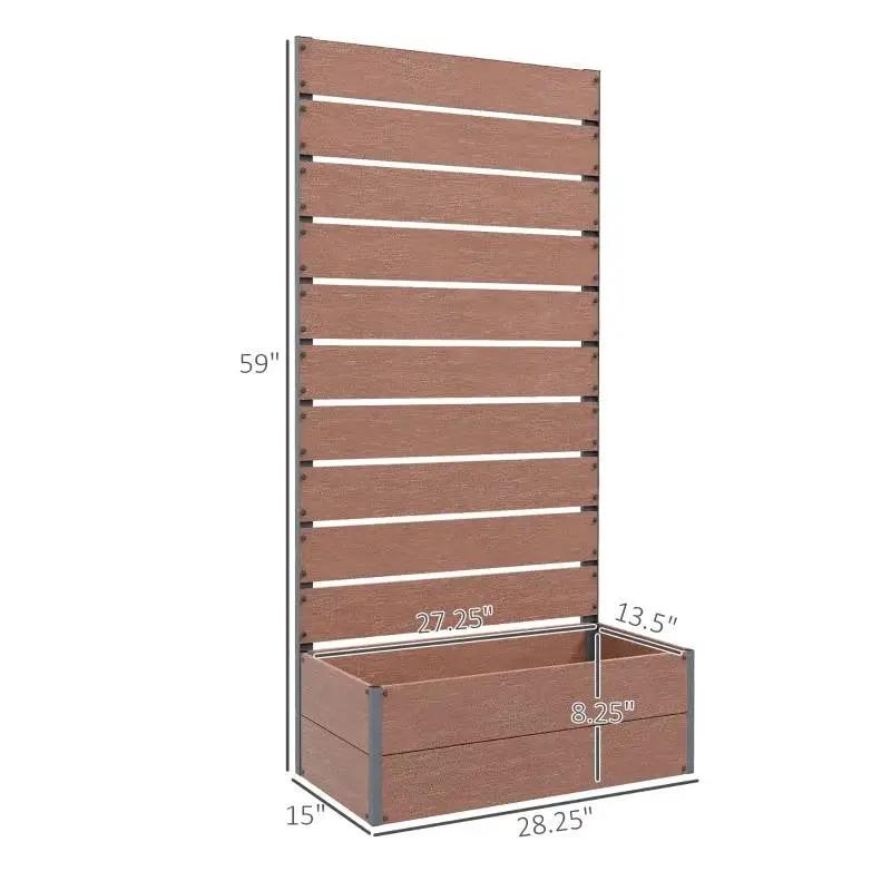 Raised Garden Bed Planter with Slatted Fence Trellis in Brown Wood Finish by HomePacific