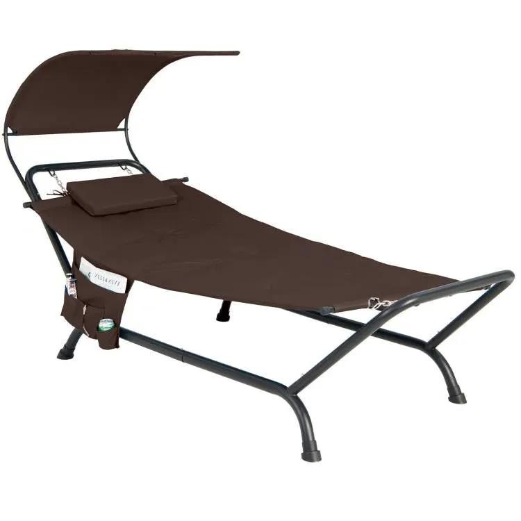 Brown Polyester Chaise Lounge Chair Hammock with Canopy and Storage Bag by HomePacific