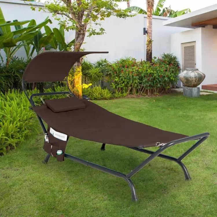 Brown Polyester Chaise Lounge Chair Hammock with Canopy and Storage Bag by HomePacific