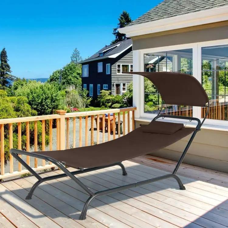 Brown Polyester Chaise Lounge Chair Hammock with Canopy and Storage Bag by HomePacific