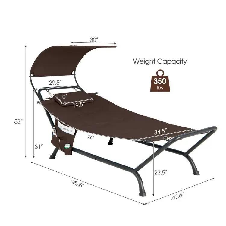 Brown Polyester Chaise Lounge Chair Hammock with Canopy and Storage Bag by HomePacific