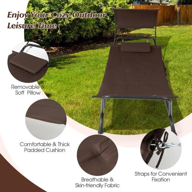 Brown Outdoor Hammock Style Chaise Lounge Chair Cot with Canopy and Storage Bag by HomePacific