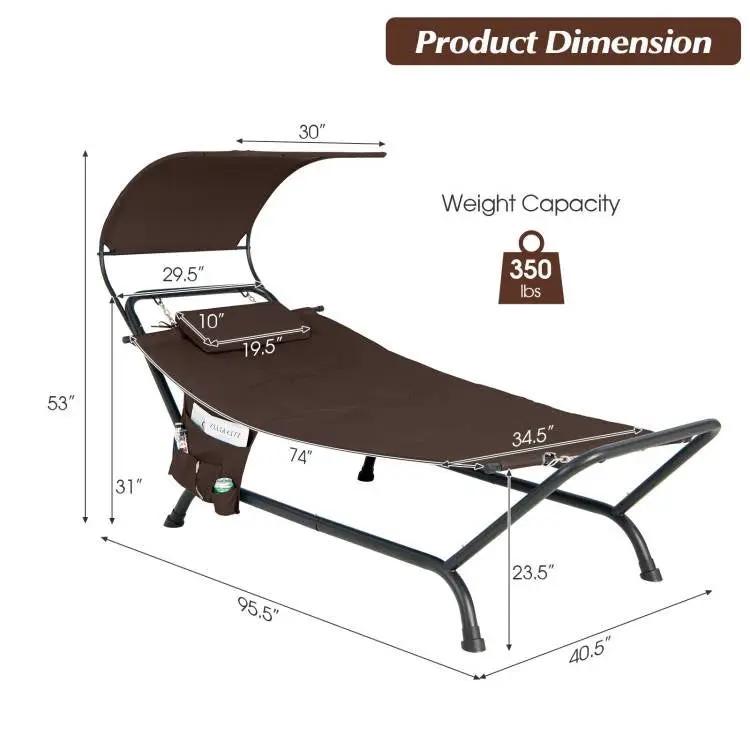 Brown Outdoor Hammock Style Chaise Lounge Chair Cot with Canopy and Storage Bag by HomePacific