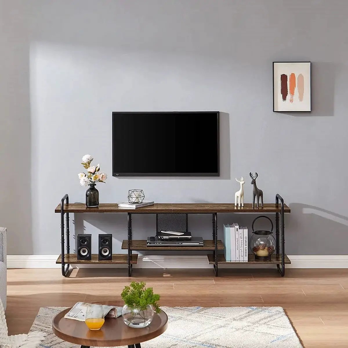 Industrial Modern Metal Wood Entertainment Center TV Stand for TV up to 75-inch by HomePacific
