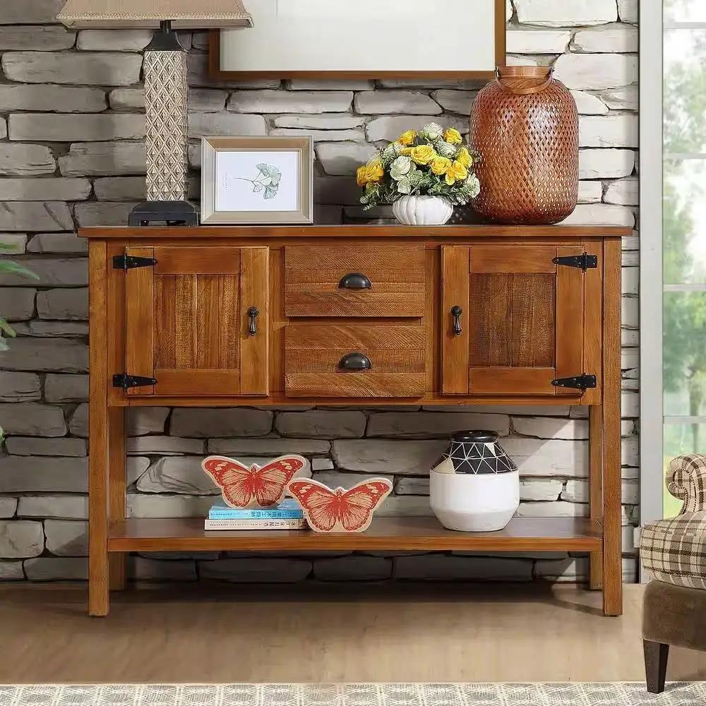 Solid Wood Farmhouse Console Table Buffet Cabinet with Storage Drawers in Brown by HomePacific