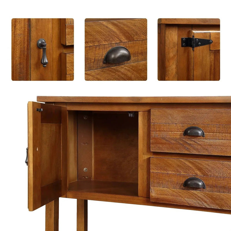 Solid Wood Farmhouse Console Table Buffet Cabinet with Storage Drawers in Brown by HomePacific