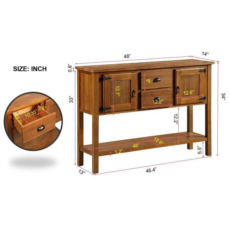 Solid Wood Farmhouse Console Table Buffet Cabinet with Storage Drawers in Brown by HomePacific