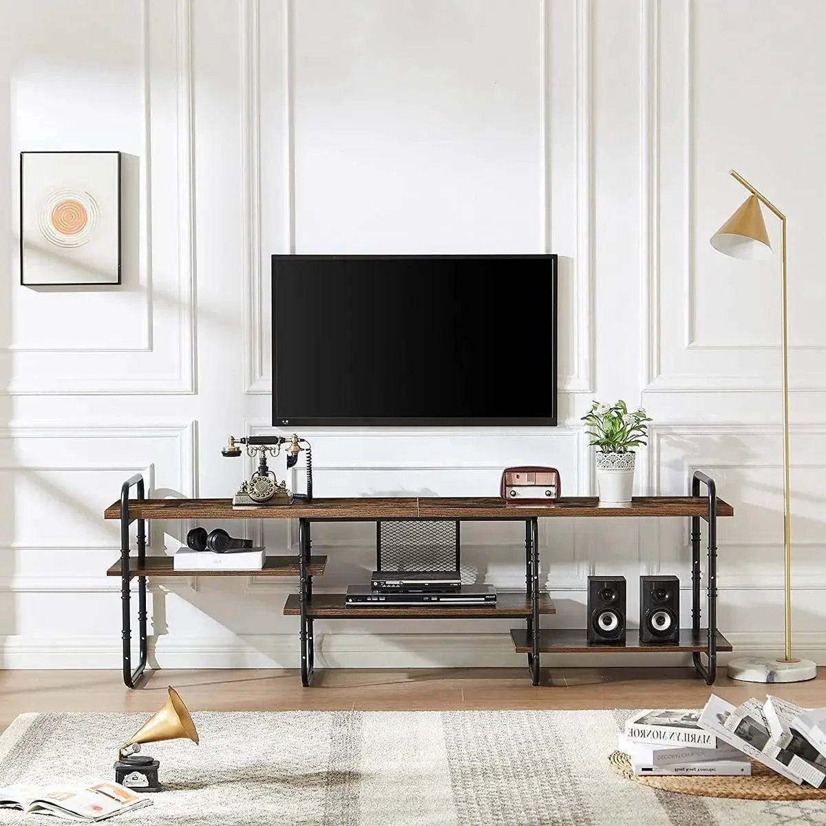 Modern Metal Wood Industrial Entertainment Center TV Stand for TV up to 65-inch by HomePacific