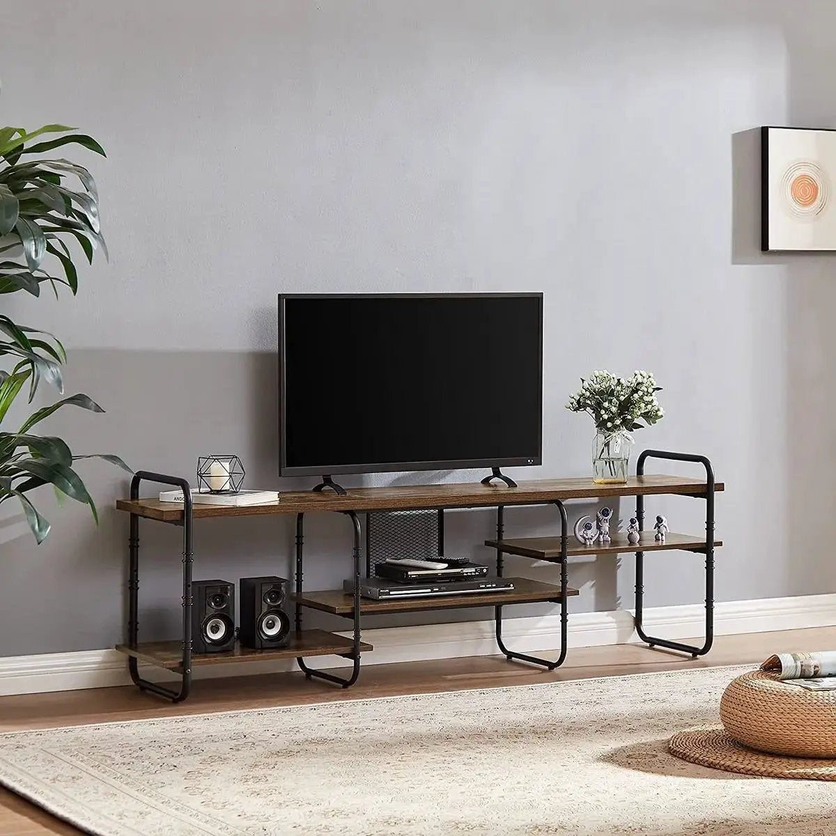 Modern Metal Wood Industrial Entertainment Center TV Stand for TV up to 65-inch by HomePacific