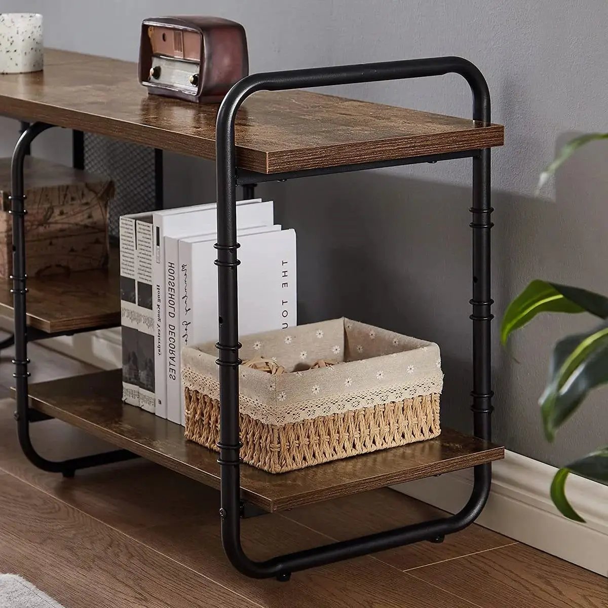 Modern Metal Wood Industrial Entertainment Center TV Stand for TV up to 65-inch by HomePacific