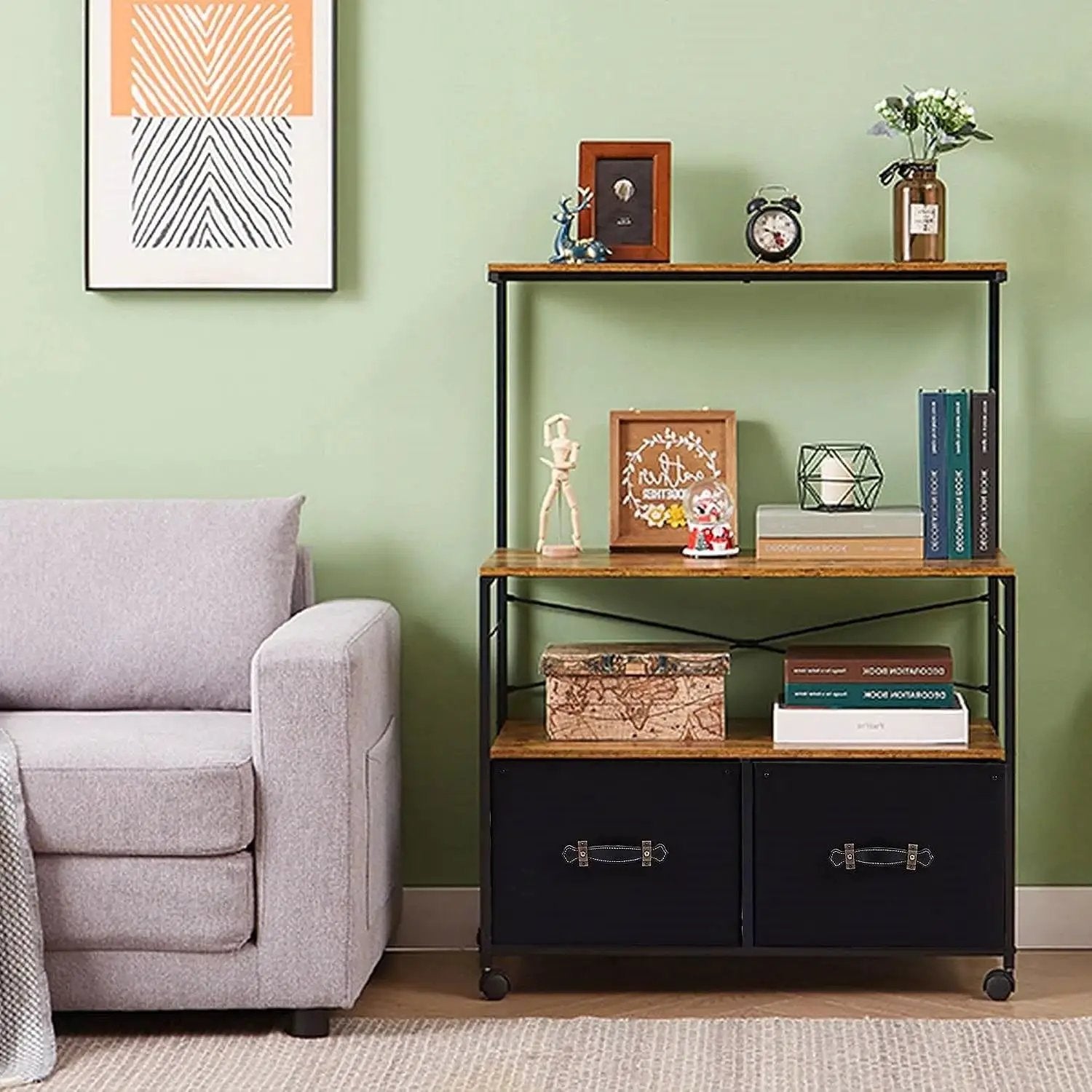 Industrial Metal Wood Printer Stand File Cabinet with Fabric Drawers by HomePacific