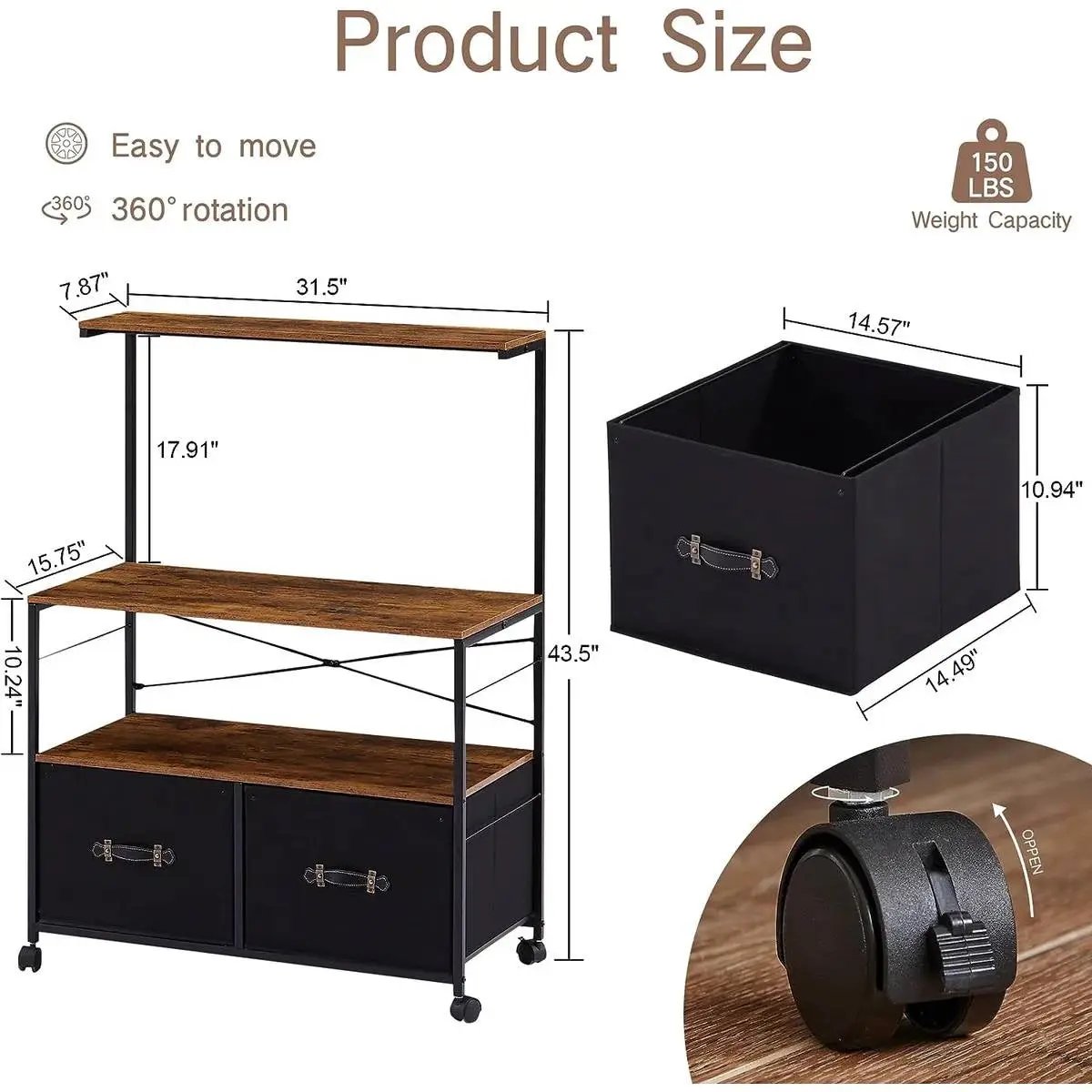 Industrial Metal Wood Printer Stand File Cabinet with Fabric Drawers by HomePacific