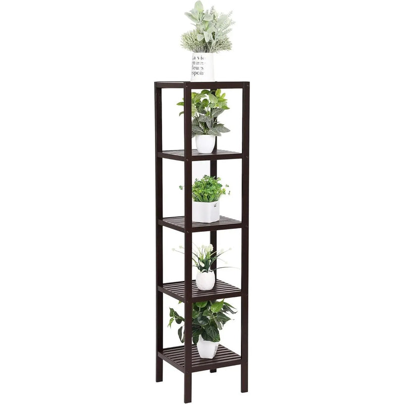 Brown Bamboo Wood 4-Shelf Versatile Storage Unit Rack Narrow Bookcase by HomePacific
